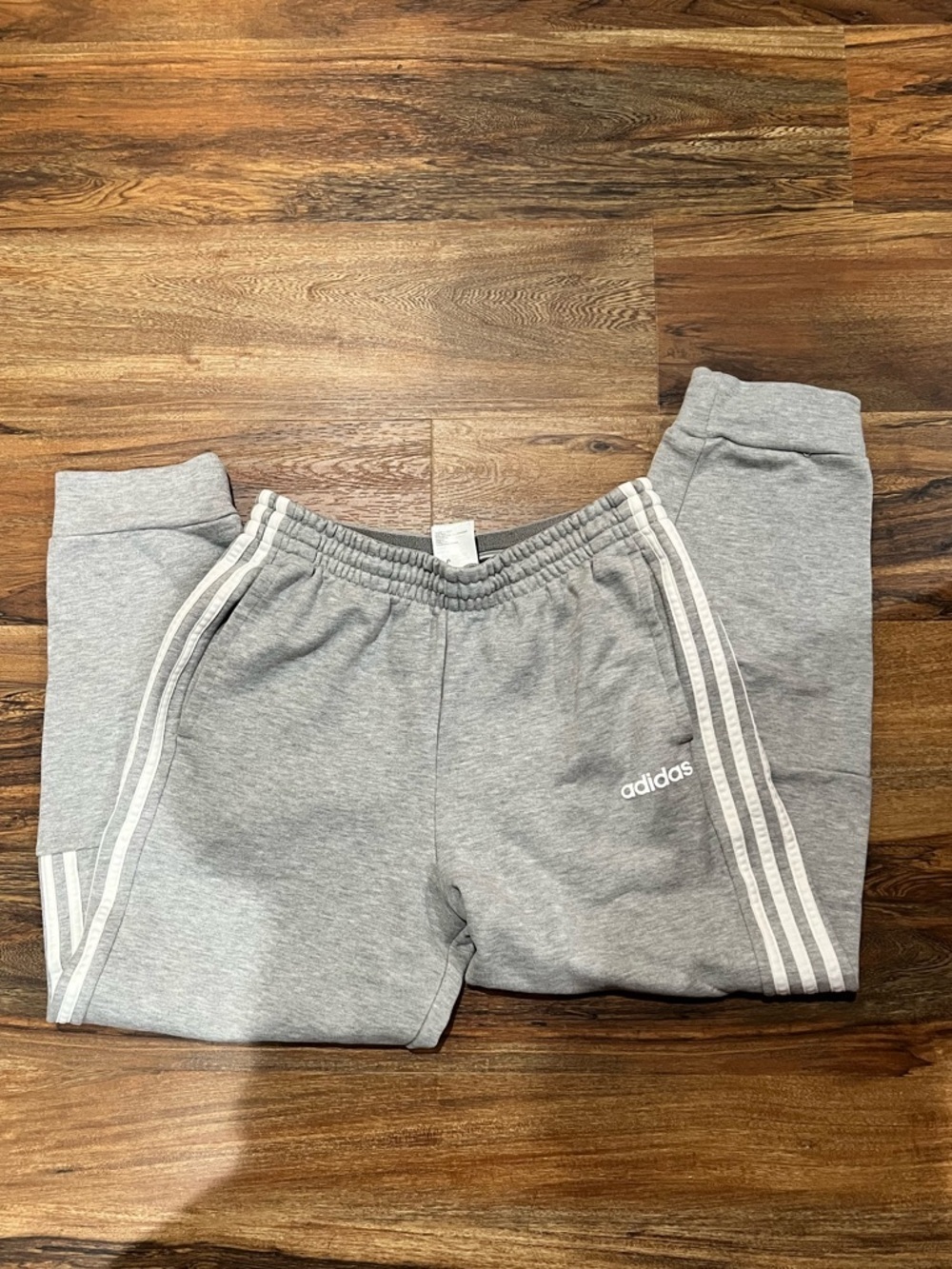 adidas Gray Joggers with White Three Stripes Classic EUC elastic waist Size M - Picture 1 of 3